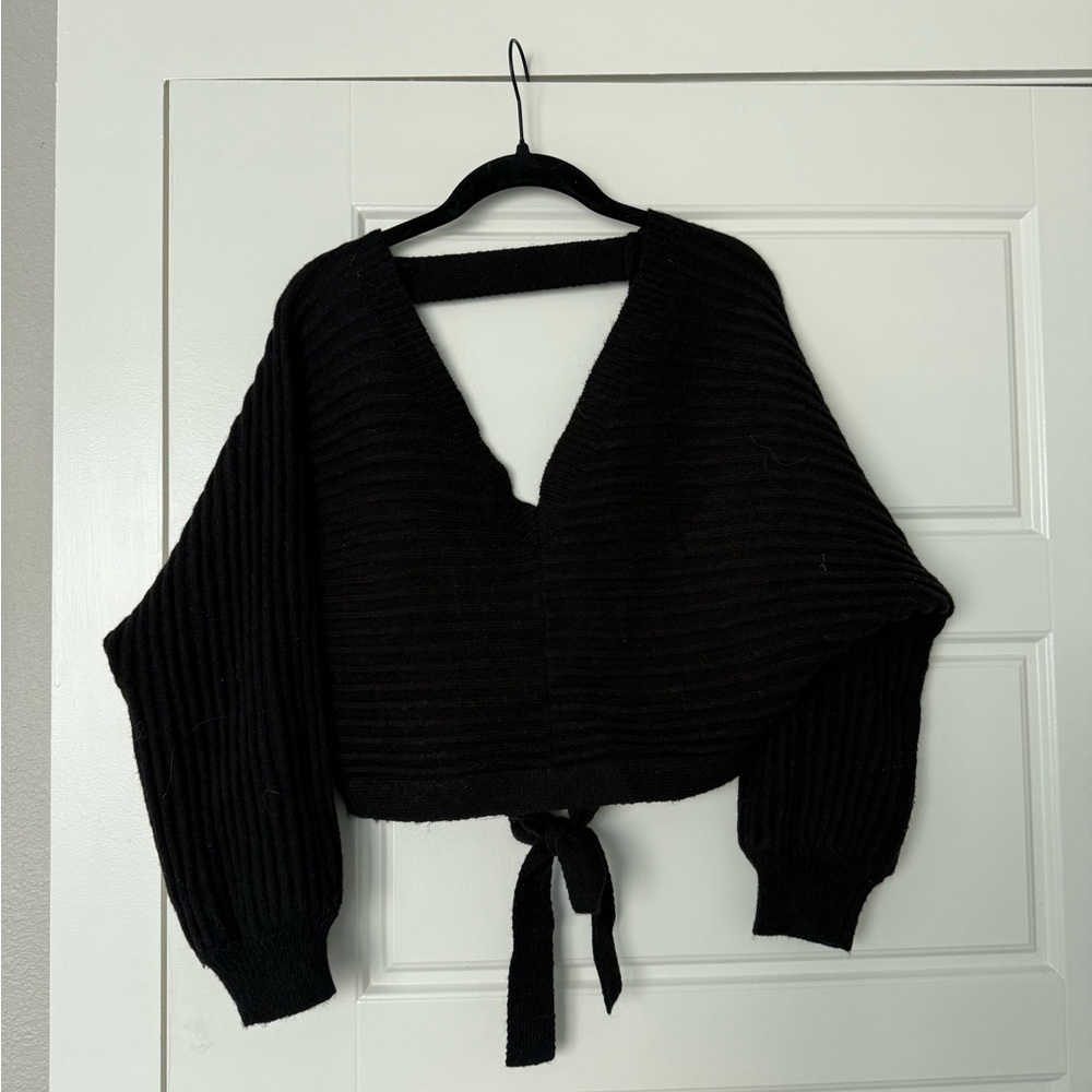 Black Knit Tie-Back Sweater